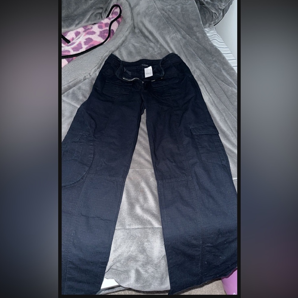 PACSUN LOW RISE CARGO PANTS NAVY COLOR
